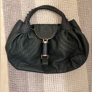 Fendi Dark Green Leather Hobo Bag